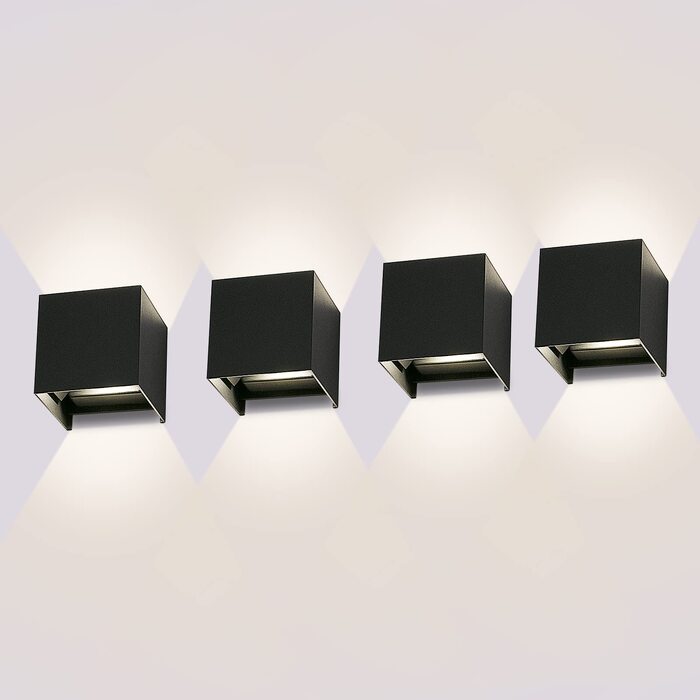Набір настінних LED світильників ledmo (8 шт), 12W, теплий білий 2700-3000K, двосвітний (вгору-вниз), чорний матовий, IP65 вологозахищені для дому та вулиці