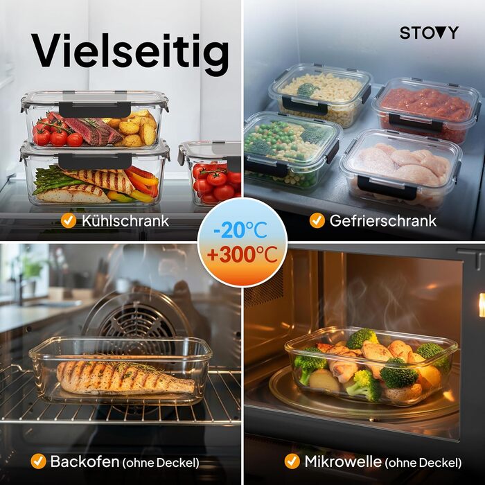 Набір скляних контейнерів для їжі STOVY Meal Prep з кришками, 5 шт по 1040 мл