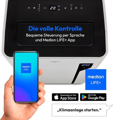 Мобільний кондиціонер MEDION P901 12000 BTU з пультом та Wi-Fi, 3-в-1 (охолодження, осушення, вентиляція), для приміщень до 32 м², білий