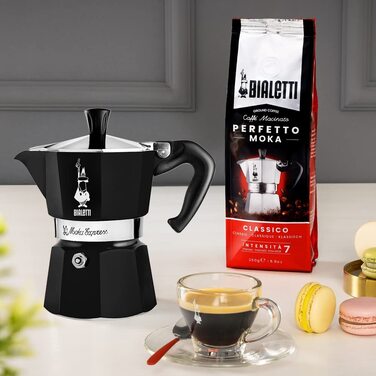 Кавоварка Bialetti Moka Color, 3 чашки, алюмінієва, чорна, італійська гейзерна кавоварка для плити