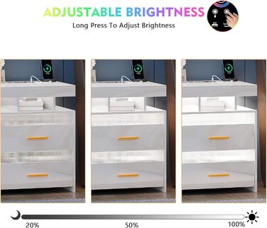 Нічний столик Lvifur з LED-підсвічуванням, сенсором руху та USB/Type-C зарядкою, 2 висувні ящики, бездротова зарядка, 3 кольори, регулювання яскравості, чорний колір