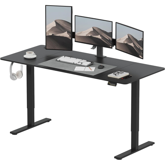 Електричний регульований стіл SANODESK 180x80 см, ергономічний комп'ютерний стіл для роботи стоячи й сидячи з пам'яттю, чорний