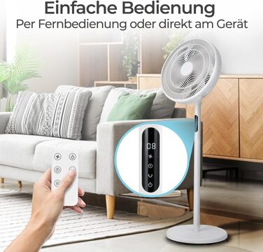 Вентилятор підлоговий KLAMER DC, з пультом, 12 режимів, нічний режим, 85° автоповорот, таймер 8 год, 126 см, білий