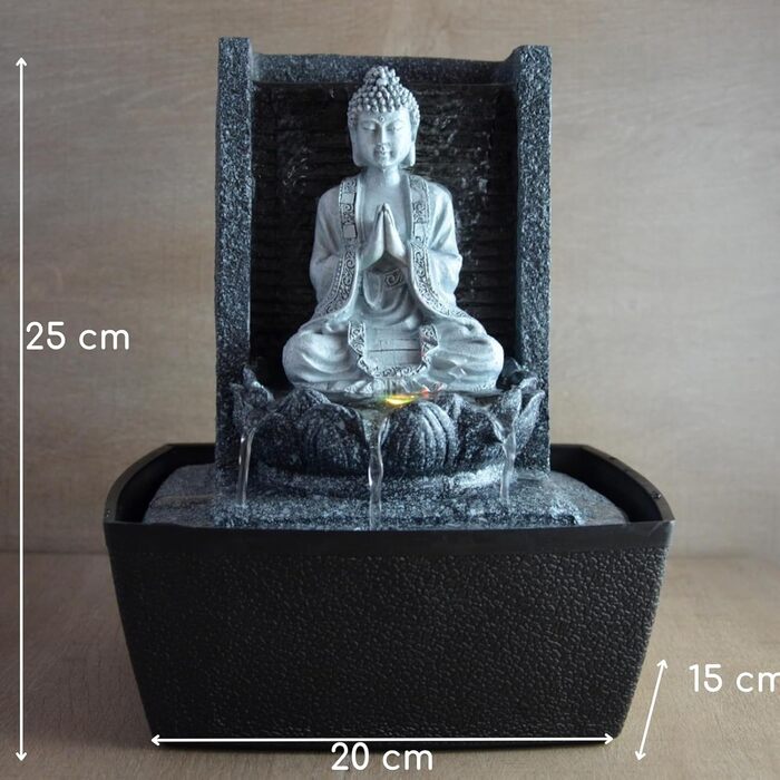 Фонтан для медитації Zen'Light Nirvana з Буддою та LED-підсвіткою. Сучасний декор для дому, Фен-Шуй, сірий, H 26 см