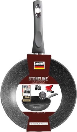 Сковорода вок Stoneline Gourmundo 30 см, антипригарна, з натуральними кам'яними частинками, для індукції та духовки, Німеччина