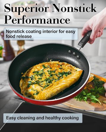 Набір посуду Cook N Home з антипригарним покриттям та прохолодними ручками, мармуровий червоний колір