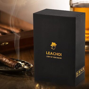Дорожній шкіряний хумідор для сигар LEACHOI на 6 штук, з аксесуарами (запальничка, різак), подарунковий набір, коричневий