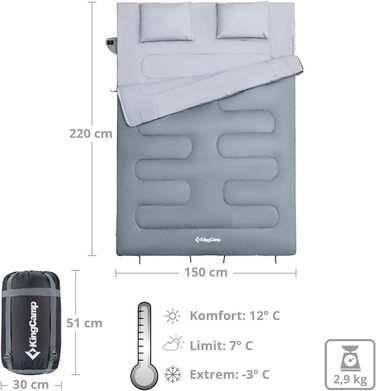 Двомісний спальний мішок KingCamp Oxygen 250 D XL, довгий, до -3°C