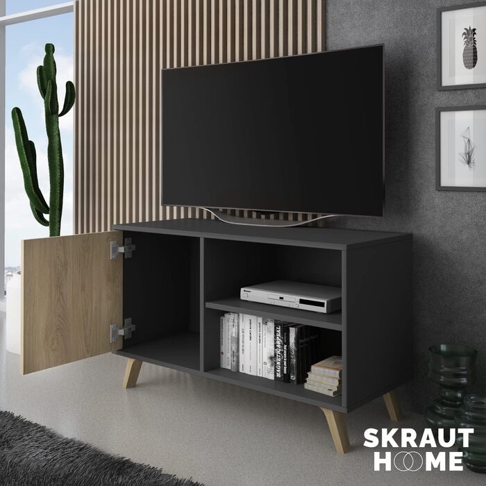 ТВ-тумба Skraut Home Wind 100 для вітальні, 95x57x40 см, сіра, для телевізорів 32-40 дюймів, з розпашними дверцятами, колір Пучіні