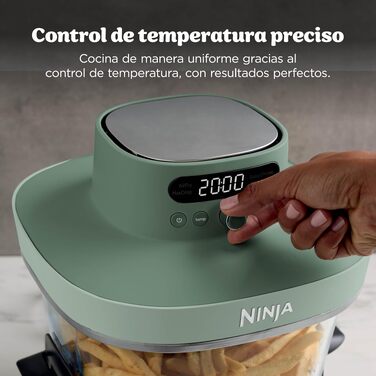 Скляна аерофритюрниця Ninja CRISPi PRO XL Air Fryer з 5 функціями, контейнерами CleanCrisp (5,7 л та 2,3 л) та кришкою для зберігання, колір моховий зелений, AS090EUGN