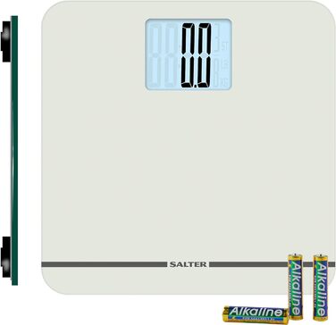 Електронна вага Salter 9075 WH3R Premium Max, скляна платформа, 250 кг, XL-дисплей, килимові ніжки, батарейки, біла