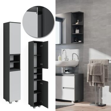 Пенал для ванної Vicco J-Shape, білий/антрацит, 30x190 см