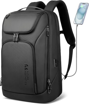 Чоловічий рюкзак HEROIC KNIGHT 30L для ноутбука 17,3" – водонепроникний, антивор, USB, для роботи та подорожей, чорний