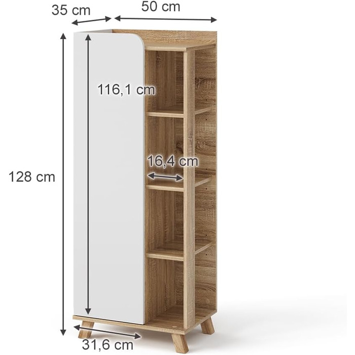 Середня шафа Vicco Karen, дуб сонома/білий, 50x128 см, з дверцятами та відкритими полицями