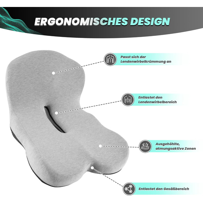 Ортопедична подушка для сидіння з підтримкою спини Urban Deco з піни Memory Foam, чорно-сіра, 1 шт.