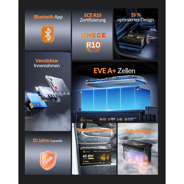 LiFePO4 акумулятор 12V 100Ah H190 ECE R10 з Bluetooth 5.4 для кемперів та будинків на колесах (12V 280Ah MINI)