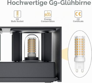 Стіна світильник Klighten вуличний LED 18W з лампою G9 (3000K, тепле біле світло), регульований кут нахилу, IP54, антрацит RAL 7016 для дому та саду