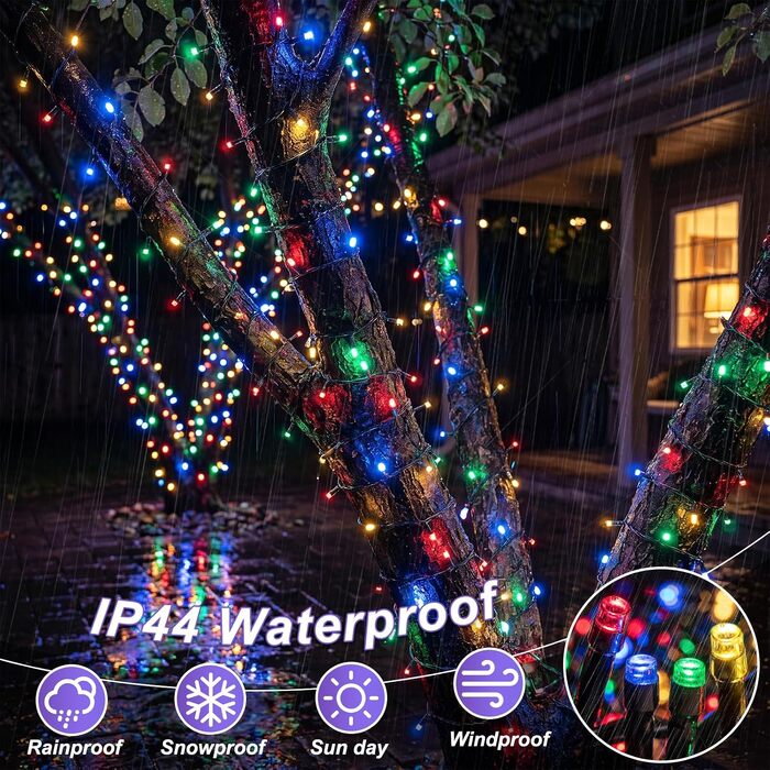 Світлодіодна гірлянда для вулиці та дому 60м 600LED, багатоколірна, IP44 водонепроникна, 8 режимів роботи, з таймером та пам'яттю для саду, балкона та кемпінгу