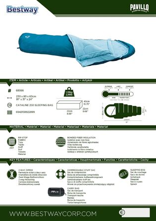Спальний мішок Pavillo Cataline 250, мумія, 230x80x60 см