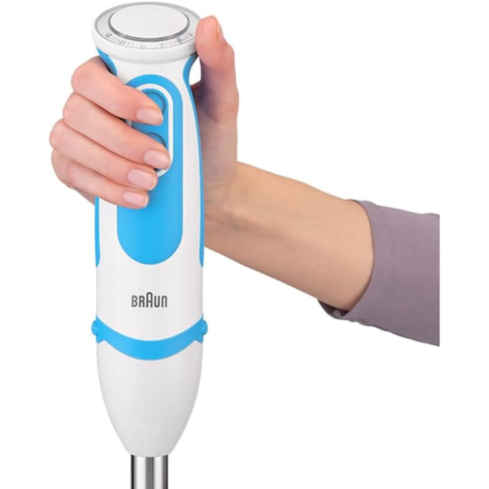 Блендер Braun MultiQuick 5 Vario MQ 5260WHBL, 1000 Вт, з нержавіючою насадкою та спіральною теркою, біло-синій, набір насадок