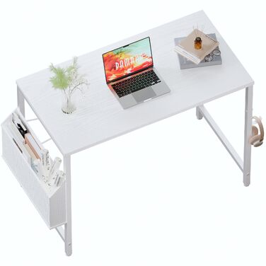 Компактний комп'ютерний стіл PAMRAY (80x40 см) для дому та офісу, білий стіл для ПК з органайзером та гачком для навушників