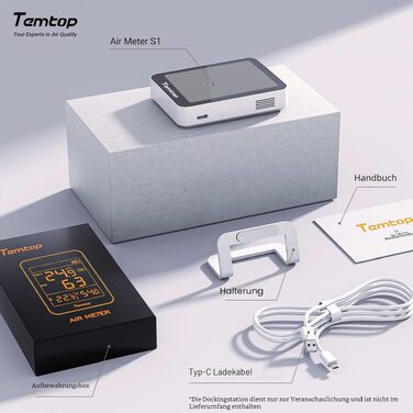Монітор якості повітря Temtop S1: вимірювач PM2.5, AQI, температури та вологості, для дому та офісу, подовжений термін роботи батареї (60 днів)