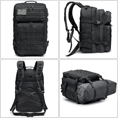 Тактичний рюкзак G4Free 40 л, військовий армійський рюкзак Molle для туризму, кемпінгу, трекінгу, полювання, чорний