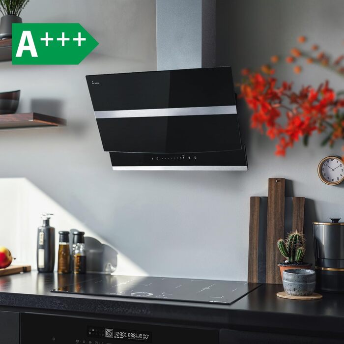 Пристінна витяжка KKT Kolbe Hermes 8005SM 80 см, нержавіюча сталь та чорне скло, продуктивність 782 м³/год, WLAN, RGBW-LED підсвічування, сенсорне керування, клас A+++