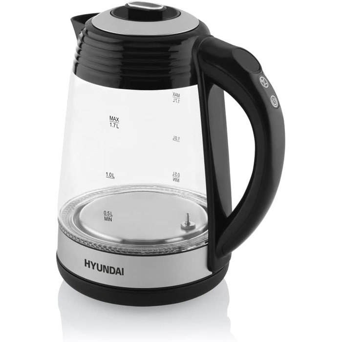 Електрочайник скляний HYUNDAI VK 780, 1.7 л, 2200 Вт, 7 температурних режимів, LED підсвітка, функція збереження тепла