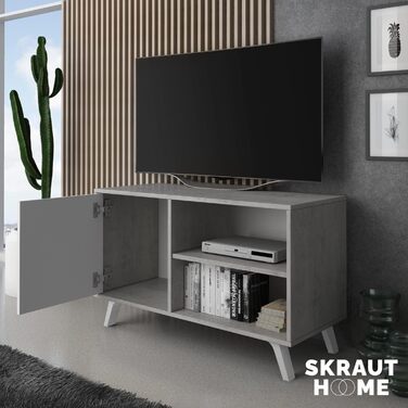 ТВ-тумба Skraut Home Wind 100 для вітальні, 57x95x40 см, для телевізора 32-40 дюймів, біла розпашна дверцята, цемент