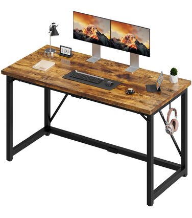 Письмовий стіл Devoko 140x50x75 см для дитячої та робочого кабінету, комп'ютерний стіл з регульованими ніжками та гачком, водостійкий, витримує до 60 кг (Вінтажний коричневий)