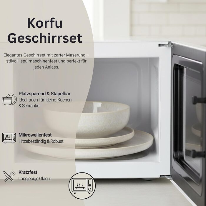 Набір посуду SÄNGER Korfu на 16 осіб, кераміка ручної роботи, сервіз для 4 осіб, кремові кольори з піщаною текстурою