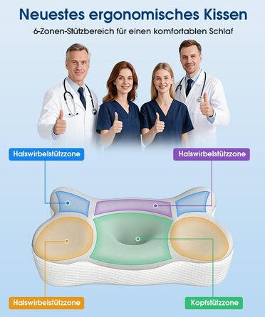 Ортопедична подушка для шиї "Метелик" з Memory Foam, ергономічна, з 2 знімними чохлами, проти болю в шиї, для тих, хто спить на боці, спині та животі, 2 рівня висоти