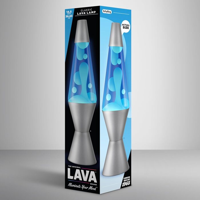 Лава-лампа Lava Lampe 2103 (36,8 см): білий віск, синя рідина, срібляста основа та ковпак — оригінальний нічний світильник для створення атмосфери