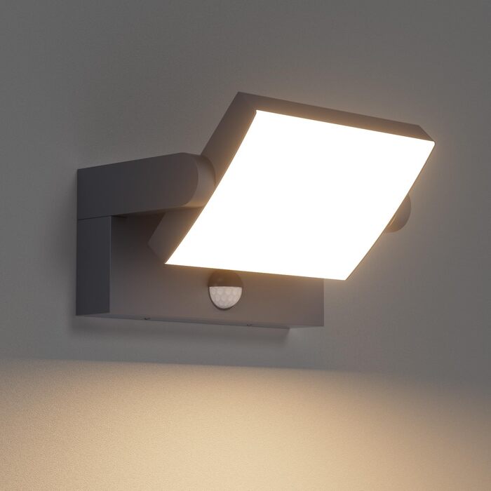 Світильник настінний вуличний Klighten 24W з датчиком руху, антрацит (RAL 7016), 3000K, IP65, 1500 Лм, алюміній