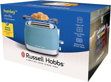 Тостер Russell Hobbs Hanley на 2 тости, блакитний (6 режимів, широкі слоти, розморожування, підігрів, підйом тостів)