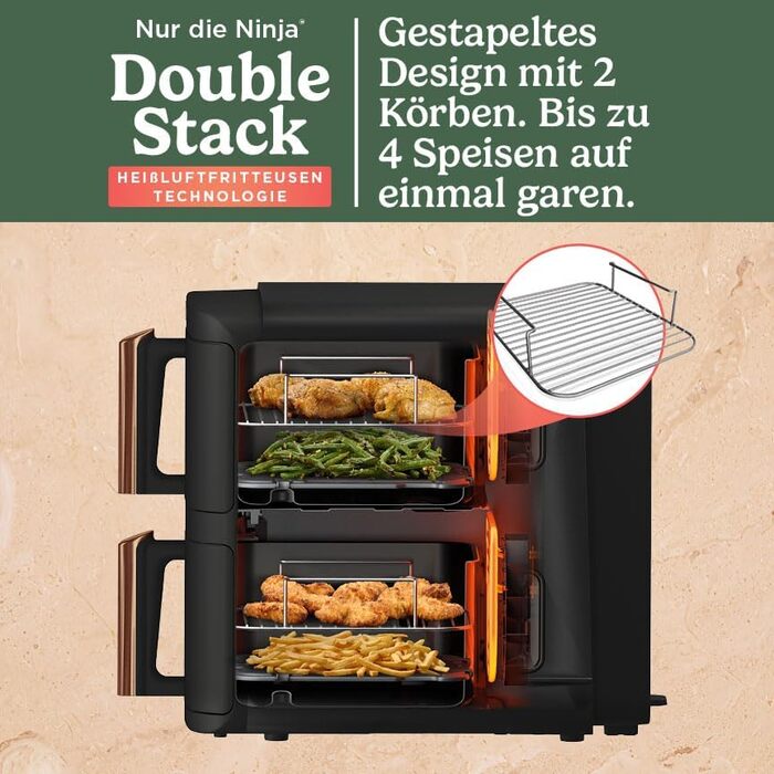 Фритюрниця Ninja Foodi FlexDrawer Dual Zone Air Fryer AF500EUCP, 9.5L, 7-в-1, Чорний & Мідний, з антипригарним покриттям