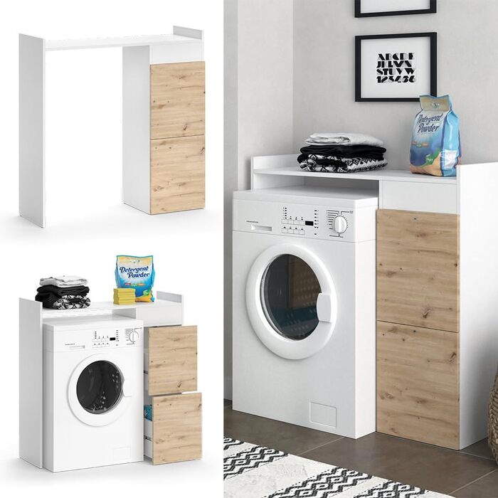 Шафа для пральної машини Vicco Alf, білий/дуб, 99x98 см, з 2 шухлядами