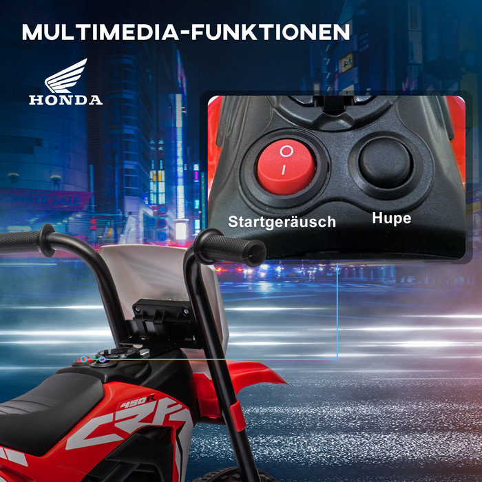 Електромотоцикл для дітей Honda, 3 км/год, звукові ефекти, для дітей 18-36 місяців, червоний