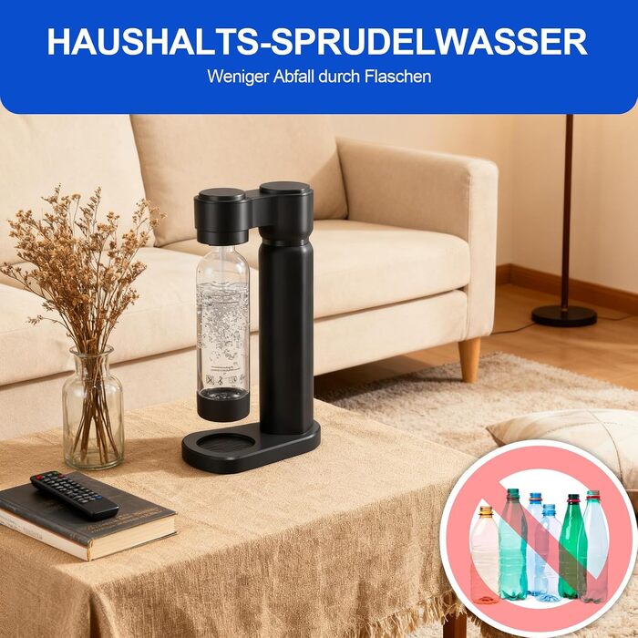 Сифон для газування води Sodastream (газвататор) з пляшкою 1 л, чорний, висота 40.3 см