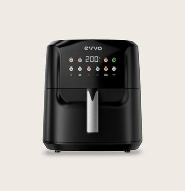 Аерофритюрниця EVVO з подвійним кошиком 8 л, 2800 Вт, без олії, антипригарне покриття, 10 програм, чорна