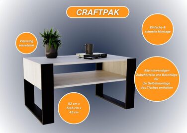 Журнальний стіл CraftPAK для вітальні, деревний матеріал, сучасний стіл для дивана з додатковою полицею, колір Бардіоліно чорний