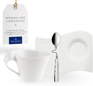 Набір для капучино Villeroy & Boch NewWave: порцелянова чашка, блюдце та ложка з нержавіючої сталі, 3 предмети, преміум якість