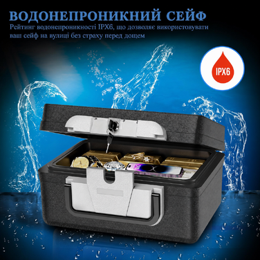 Вогнетривкий і водонепроникний портативний сейф WASJOYE 21 л із замком і ручкою для дому, офісу, авто, готелю, подорожей, 16,8x32,4x39 см