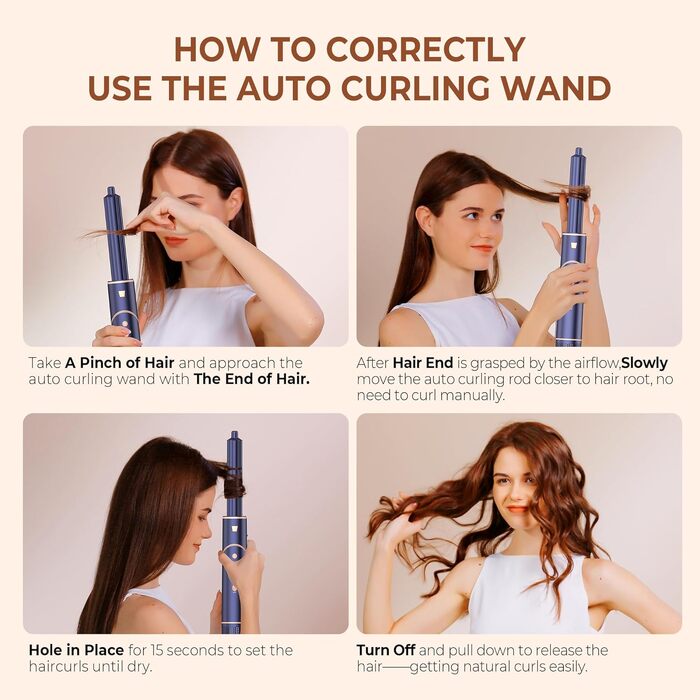 Mogawave Airstyler Airbrush Pro 1000W - 5-в-1 Фен-щітка для волосся з обертанням, іонізація, об'єм та завивка (Коричневий)