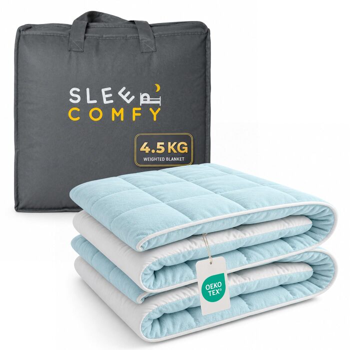 Обважнююча ковдра SLEEP COMFY для зняття стресу та тривожності, 2.4 кг, з гіпоалергенними скляними кульками, бавовняна охолоджуюча тканина, Oeko-TEX (Синій, 100 x 150 см)