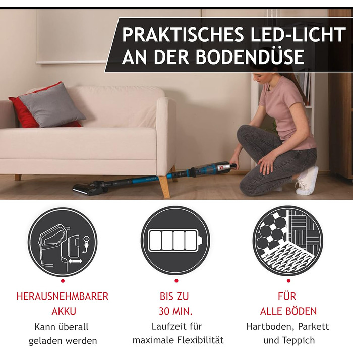 Бездротовий пилосос Hoover H-FREE 500 PETS для шерсті тварин, акумуляторний, 2-в-1 (ручний та вертикальний), до 30 хв роботи, без мішка, насадка для шерсті, LED-підсвітка, паркування, компактний