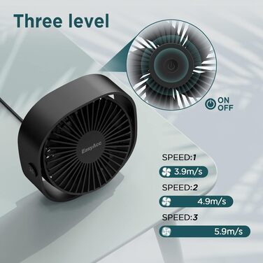 Вентилятор USB EasyAcc міні портативний для столу з регулюванням швидкості та поворотом на 360° - чорний