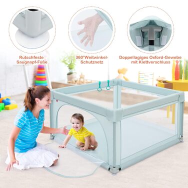 Манеж для дітей COSTWAY 120x120 см з сіткою, дверцятами і 50 кульками, ігровий загороджувач для немовлят і малюків, синій