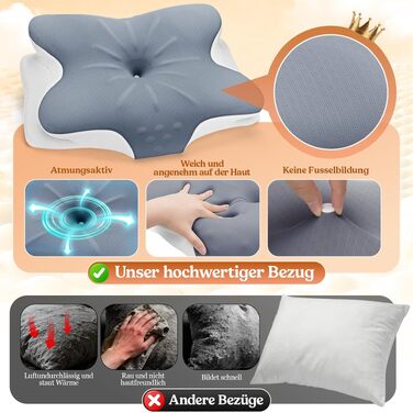 Подушка для шиї з піни Memory Foam: ортопедична подушка для сну на боці, спині та животі (Сіра)